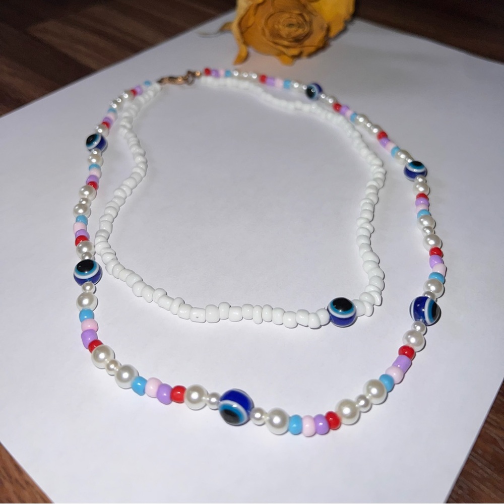 Beaded Evil Eye Necklace, Custom Made, Super Cute, Choose your Necklace Size
